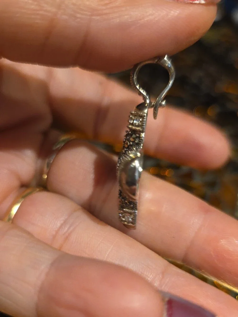 Sterling Cross Pendant with Black Marcasite Accents